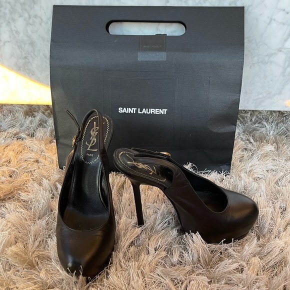 Yves Saint Laurent YSL Black Leather tribute tribtoo Slingback Pumps - Picture 2 of 8